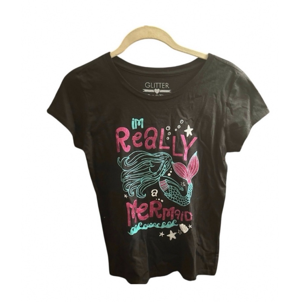 Glitter Party Girls XL 14/16 Black Im Really a Mermaid Short Sleeve Graphic Tee